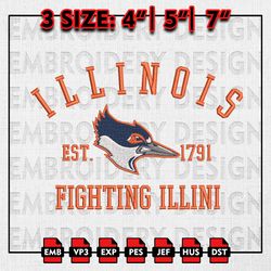 NCAA Illinois Fighting Illini Embroidery files, NCAA Embroidery Designs, Illinois Fighting Machine Embroidery Pattern