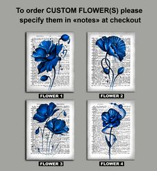 Poppy flower art print Dictionary old book page vintage botanical poster Floral wildflowers wall art, Living room decor