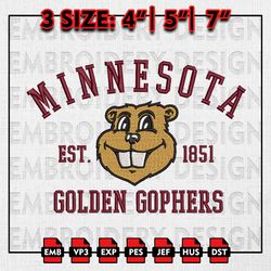 NCAA Minnesota Golden Gophers Embroidery files, NCAA Embroidery Designs, Minnesota Golden Machine Embroidery Pattern