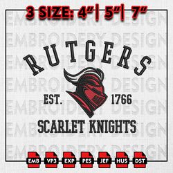 NCAA Rutgers Scarlet Knights Embroidery files, NCAA Embroidery Designs, Rutgers Scarlet Machine Embroidery Pattern