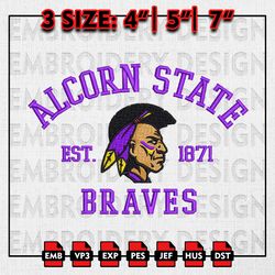NCAA Alcorn State Braves Embroidery files, NCAA Embroidery Designs, Alcorn State Braves Machine Embroidery Pattern