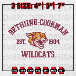 NCAA Bethune Cookman Wildcats Embroidery files, NCAA Embroidery Designs, Bethune Cookman Machine Embroidery Pattern