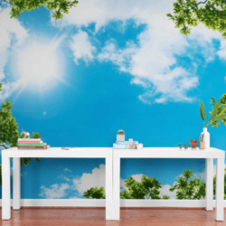 Cloudy Blue Sky Wall Mural - Peel and Stick
