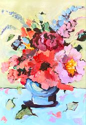 Flowers painting Original acrylic painting on paper Naive art Flowers bouquet Fauvism Australian flowers Wall Decor art