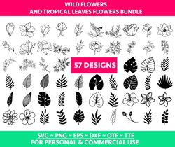Wild Flower svg Bundle, flowers svg png hand drawn, floral svg, Bouquet svg bundle, minimalist bouquet svg,botanical svG