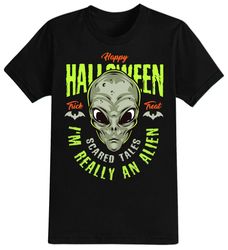 Im Really An Alien Halloween T-Shirt For Men, Women  Kids 100 Cotton Black Shirt, Funny Scary T-Shirts