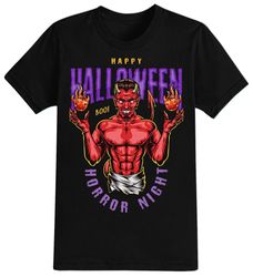 Devil Horror Night Halloween T-Shirt For Men, Women  Kids 100 Cotton Black Shirt, Funny Scary T-Shirts