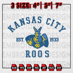 NCAA Kansas City Roos Embroidery files, NCAA Embroidery Designs, Kansas City Roos Machine Embroidery Pattern