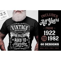 Vintage aged to perfection svg, ALL YEARS included,  Limited edition svg, Birthday Vintage Svg, Aged to perfection svg,