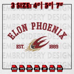 NCAA Elon Phoenix Embroidery files, NCAA Embroidery Designs, Elon Phoenix Machine Embroidery Pattern