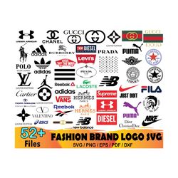 52 Fashion Brand Logo Bundle Svg, Under Armor Svg, Chanel Svg