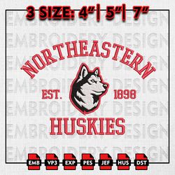 NCAA Northeastern Huskies Embroidery files, NCAA Embroidery Designs, Northeastern Huskies Machine Embroidery Pattern