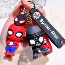 Marvel Black Spiderman Keychain Cartoon Lovely Superhero Figure Keyring Fashion Bag Car Key Chain Pendant Children