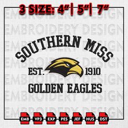 NCAA Southern Miss Golden Eagles Embroidery files, NCAA Embroidery Designs, Southern Miss Machine Embroidery Pattern