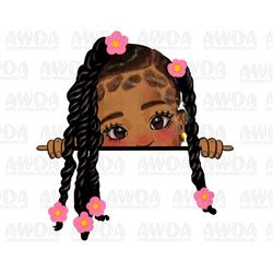 peekaboo black girl twisted braid png sublimation design download, afro girl png, afro american girl png, afro baby png,