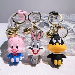 Disney Keychains Kawaii Cartoon Pig Bunny Doll Keyring Key Chain Car Pendant Kids Toys