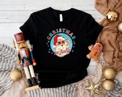 Christmas in July Tshirt,Retro Santa Claus Shirt,Tropical Christmas in July Tee,Summer Christmas Gift for Family Friends
