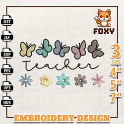 Retro Butterfly Teacher Embroidery Design, Back To School Embroidery Design, Teacher Day Embroidery Design, Vintage Scho