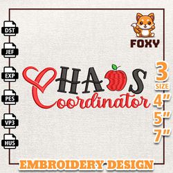 Chaos Coordinator Embroidery Design, Back To School Embroidery Design, Best Teacher Embroidery File, School Embroidered