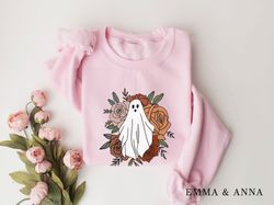 Floral Ghost Sweatshirt, Floral Ghost Shirt, Halloween Sweatshirt, Ghost Sweatshirt, Halloween Crewneck, Ghost Shirt, Ha