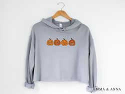 Halloween Cropped Hoodie, Halloween Crop Top, Jack-o-Lantern Shirt, Pumpkin Hoodie, Halloween Sweatshirt, Halloween Hood
