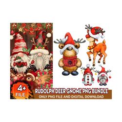 4 Designs Rudolph Deer Gnome Png Bundle, Reindeer Png, Christmas Png, Xmas Png, Merry Christmas Png, Santa Png, Christma