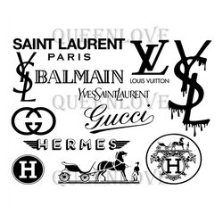 Luxury Brand Logos Svg, Brand Logo Svg, Fashion Brand Svg, Brand Svg, Luxury Brand Svg, YSL Logo, Gucci Logo, Hermes Log