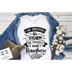 The greater the storm the brighter your rainbow svg, Bible svg, Storm svg, Strong svg, Bible verse svg, Faith svg, Jesus