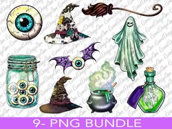 halloween bundle png, ghosts png, pumpkin png, witch hat png, eyeball design, witch broom design,witch cauldron sublimat