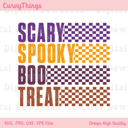 Scary Spooky Boo Treat Png, Happy Halloween Checkered Png, Trick Or Treat Png