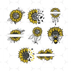 Sunflower Monograms Bundle Svg, Flower Svg, Sunflower Svg, Sunflower Monogram Svg, Birthday Gift Svg, Gift For Girl Svg,