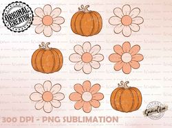 Boho Flowers and Pumpkins Distressed, Boho Flowers Pumpkins Png, Retro Halloween png, Spooky Vibes png, Spooky Season pn