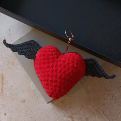 key chain heart with wings,red heart