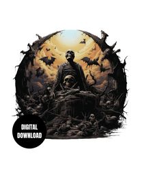 Skeletons Graveyard PNG, Gothic Horror Skull, Fall Halloween Costume Sublimation, Instant Download Digital Download Shir