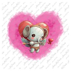 Cute Elephant Png Sublimation Design, Pink heart Png, Valentines Day,