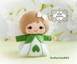 Felt doll pattern, Felt patterns, Fairy sewing pattern, PDF felt pattern, Cute tiny fairy flower, Snowdrop fairy