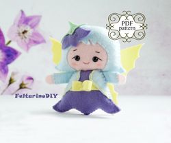 Felt doll pattern, Felt patterns, Fairy sewing pattern, PDF felt pattern, Cute tiny fairy flower, Bluebell doll