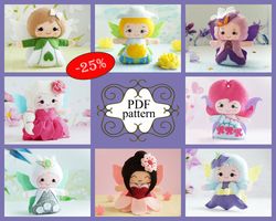 felt doll pattern, felt fairy pattern, pdf felt pattern, felt sewing pattern, fairy felt set, pdf doll pattern
