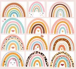 Pastel Rainbow Clipart, Nursery decor poster - Printable Digital download Rainbow JPG, PNG, SVG,