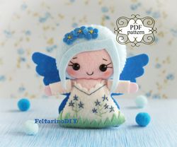 felt doll pattern, felt patterns, fairy sewing pattern, pdf felt pattern, cute tiny fairy flower, forget-me-not