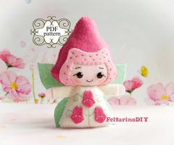 Felt doll pattern, Felt patterns, Fairy sewing pattern, PDF felt pattern, Pink fairy doll, Foxglove flower