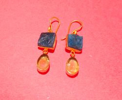 Natural sky Blue Druzy Agate Stone & Natural Smoky quartz Gemstone Earrings. With Lever Back Earring.
