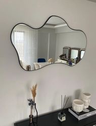 Black Asymmetrical Wavy Mirror for Wall, Irregular Mirror, Aesthetic Mirror Home Decor, Modern Mirror for Bathroom