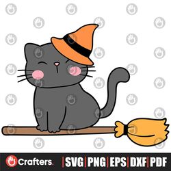 Cute Cat Wearing Witch Hat Svg, Halloween Svg, Cute Cat Svg