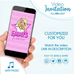 Barbie Birthday Invitation Animated, Digital Barbie Video Invite, Personalized Birthday Invitation