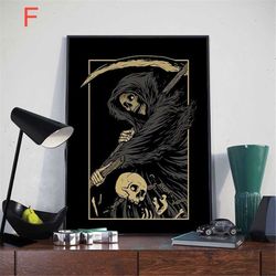 Grim Reaper Death Skeleton Scythe Razor Poster Kraft Paper Print Vintage Wall Art Decor Home Room Decoration Gift Unfram