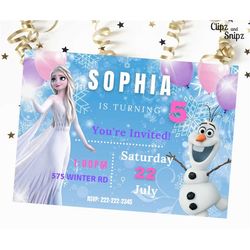 Frozen Editable Digital Birthday Invitation Download Elsa Olaf Invite Template for Print or Text 5x7 Princess Olaf Elsa