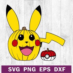 Pikachu pokemon pumpkin halloween SVG PNG DXF EPS, Pikachu pumpkin head SVG, Pokemon x halloween SVG cutting file