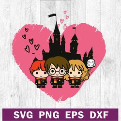 Harry potter friends heart SVG PNG DXF EPS, Harry potter character chibi SVG, Harry potter cartoon SVG cutting file