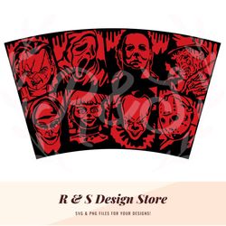 horror, cup wrap, horror characters, tumbler, svg, png.
